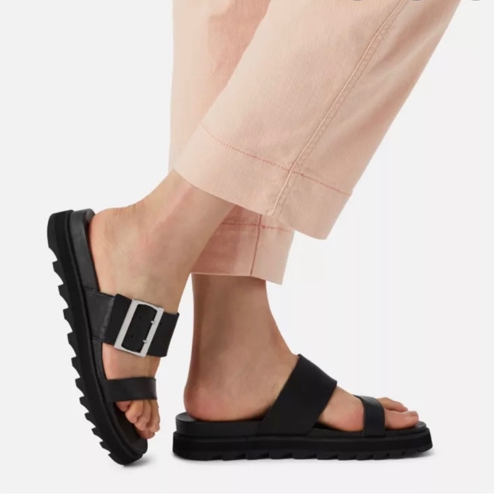 Sorel Roaming Black Leather Slide Sandals Size 10.5
